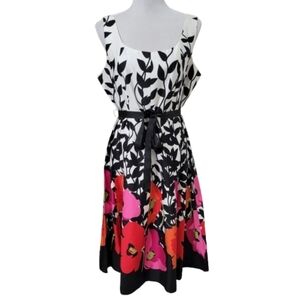 Jessica Howard, Size 14 White Sleeveless Dress with Floral Print, Ribbon Belt